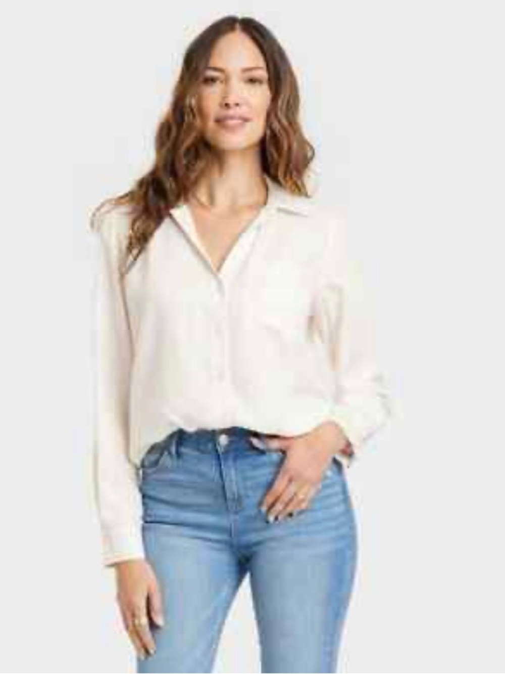 Knox Rose Women’s Long Sleeve Button Front Tunic // White // Medium